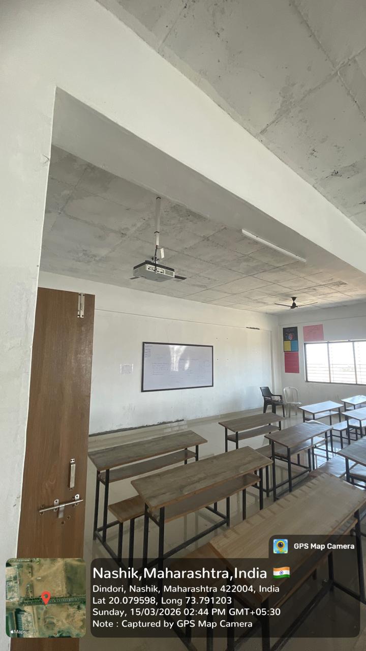 Classroom rear view with projector and whiteboard